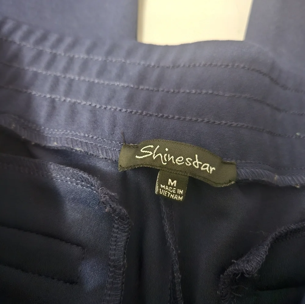 Shinestar Navy Blue Pull On Stretch Pleated Ankle Pants With Pockets Medium!